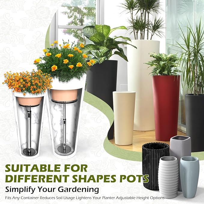 Adjustable Plant Risers for Inside Pot, Planter Insert for Large Container, 19.5-32'' Rise Filler Riser of Tall Flower Bed, Metal Lift Insert for Tall Taper (6 “8“10” Base or Top)