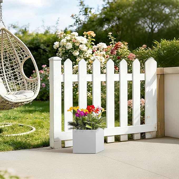 Kante 10 Inch Square Concrete Planter for Outdoor Indoor Home Patio Garden, Large Plant Pot with Drainage Hole and Rubber Plug, Pure White