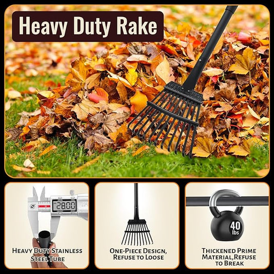 Small Rakes for Garden Beds,11 Tines Heavy Duty Metal Yard Hand Rake with 63in Adjustable Handle,Ideal Gardening Rakes for Gathering Leaves,Shrub,Dog Poop,Garden Flower Beds