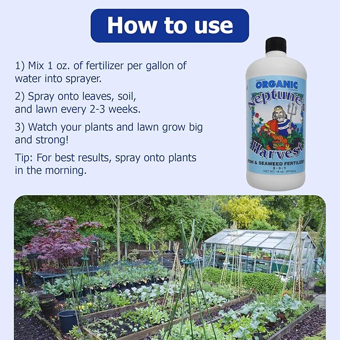 Neptune's Harvest Fish & Seaweed Liquid Fertilizer (2-3-1) - 18oz Pint - Plant Food for Garden - Indoor & Outdoor Organic Plant Fertilizer for Vegetables, Flowers, Fruit, Trees & Lawns