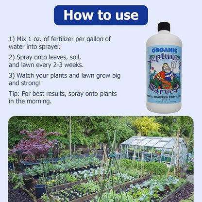 Neptune's Harvest Fish & Seaweed Liquid Fertilizer (2-3-1) - 18oz Pint - Plant Food for Garden - Indoor & Outdoor Organic Plant Fertilizer for Vegetables, Flowers, Fruit, Trees & Lawns