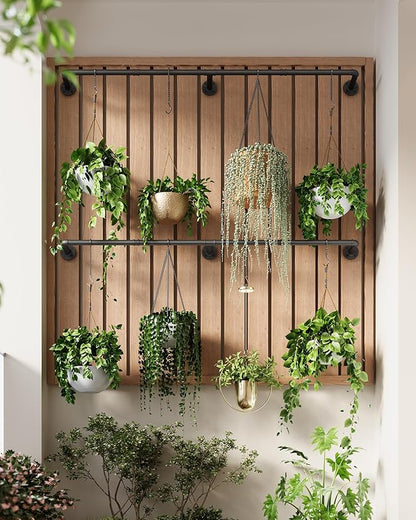 Plant Haning Rod, 2 Pack Hanging Planters for Indoor Plants with 6 Chains, Wall Plant Hanging Bar for Window Celling, 65.7 Inch, Metal Black, Pots Not Included