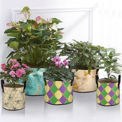 5 Gallon Mardi Gras Fleur De Lis Plaid Pattern Breathable Grow Bag Thickened Plant Pot Containers Bag with Handles for Garden Potato Tomato Flowers Fruits Vegetables