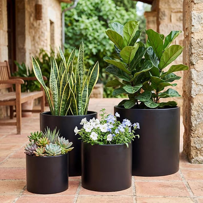 FaithLand Plant Pot 12 inch - Perfectly Fits Mid-Century Modern Plant Stand - Drainage Plug and Drainage Mesh Screen - Matte Black
