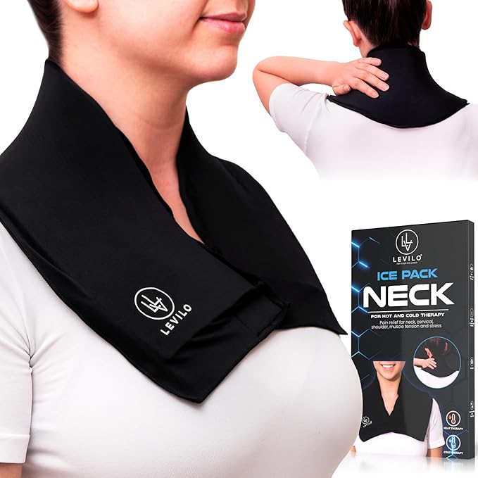 LEVILO Ice Pack for Neck for Hot & Cold Therapy, Reusable Neck Ice Pack Wrap for Inflammation, Cold Compress, Injuries, Swelling, Cervical Surgery Recovery, Sprains, Work Stress