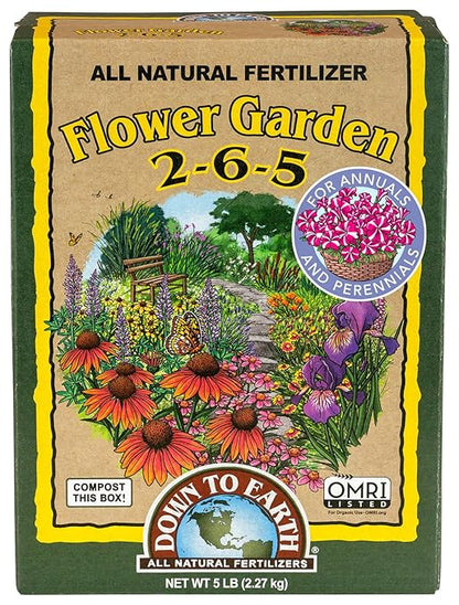 Down To Earth All Natural Fertilizers Organic Flower Garden - Plant Food for Blooming Annuals, Perennials and Flowering Shrubs 2-6-5, 5 lb