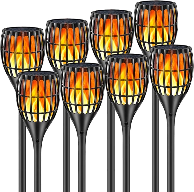 Solar Torch Light with Flickering Flame, Solar Lights Outdoor Garden Waterproof Dancing Flames Light, Flickering Flames Garden Light, Landscape Decoration Pathway Patio Lights 43",8P