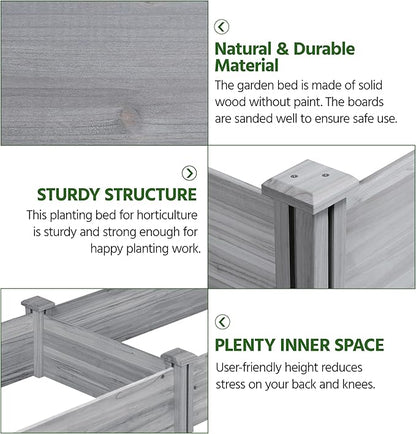 Yaheetech 8×2ft Wooden Horticulture Raised Garden Bed Divisible Elevated Planting Planter Box for Flowers/Vegetables in Backyard/Patio Outdoor, Gray, 95 x 25 x 11in