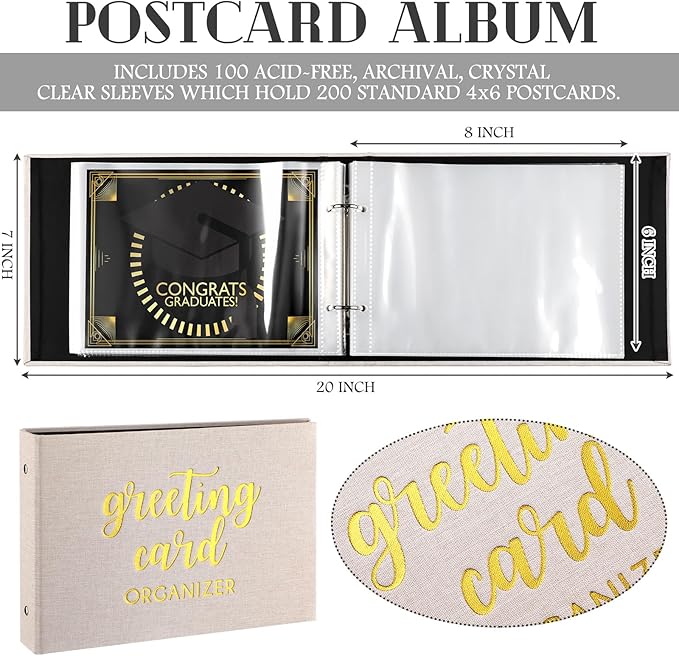 Spiareal Greeting Card Organizer Set Greeting Card Holder 6 x 8 Inches 100 Pages Stamping Binder Album Display Organization Storage for Memory Greetings Photo Gift