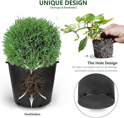 10-Pack 6.3 Gallon Round Planter Nursery Pots, Flower Plant Container Injection Molded Plastic Nursery Pots Gardening for Indoor Outdoor Vegetables, Succulents, Black