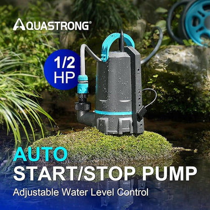 Aquastrong Automatic Sump Pump, 1/2 HP Submersible Water Pump, 3159 GPH Utility Pump High Flow Water Removal for Swimming Pool, Garden Pond, Basement, Window Wells with 10ft Long Power Cord