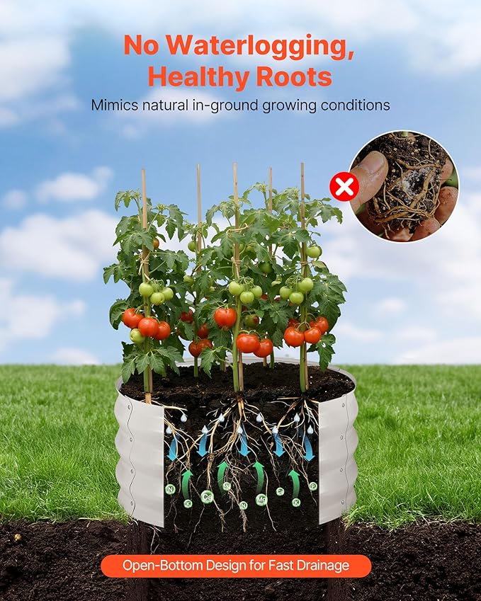 VEVOR 3 Pcs 2x2x1ft Round Raised Garden Bed Kit, Outdoor Metal Galvanized Raised Beds for Gardening Vegetables, Easy Assembly Garden Planter Box for Flowers Fruits