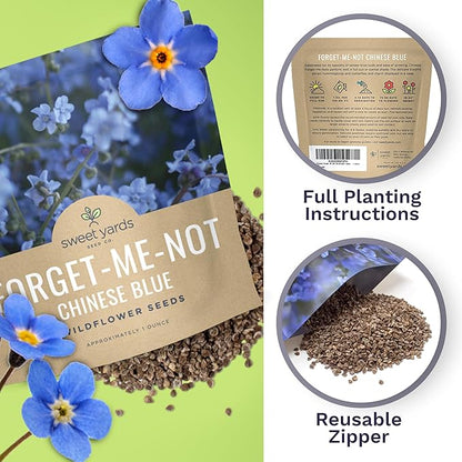 Chinese Forget Me Not Wildflower Seeds - Bulk 1 Ounce Packet - Over 5,500 Open Pollinated Seeds - Blue Cynoglossum amabile