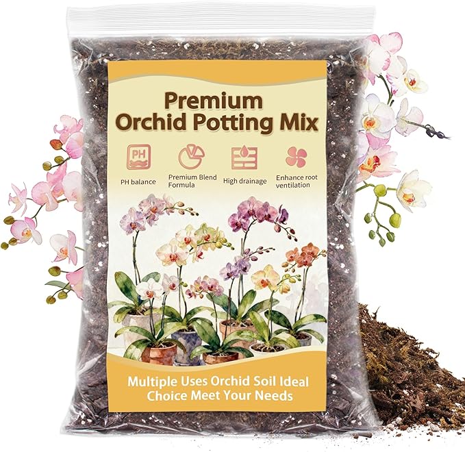Orchid Potting Mix, Premium Orchid Soil for Repotting with Natural Pine Bark, Perlite, Coco Peat and Moss, Well-Draining Orchid Mix for Indoor Plant, Orchid, Succulents - 2.02QT