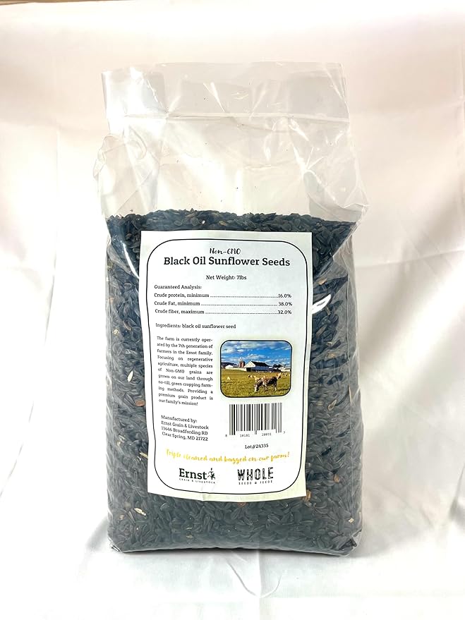 Ernst Grain & Livestock Black Oil Sunflower Seeds - Birdseed for Outside Feeders Wild Bird Food - Ideal Bird Seed for Cardinals, Woodpeckers and More - Non-GMO, 7lb