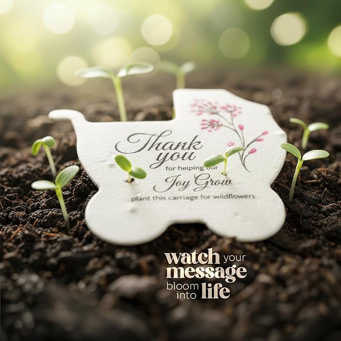 Carriage-Shaped Seed Paper – 24 pcs Pink Shower Favors for Guests with Wildflower Seeds, Writable & Plantable, Gender Reveal, Birthday Gifts for Guest