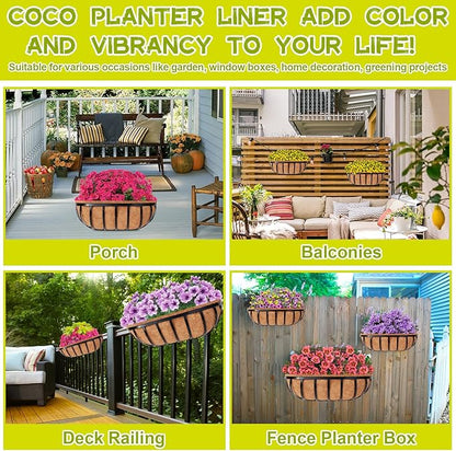 Riare 2 Pack 30 Inch Trough Coco Coir Liners for Planters, Pre-Formed Coconut Coir Replacement Liner Natural Coco Fiber Window Box Liners for Wall Planter, Window Basket Deck Railing Planter