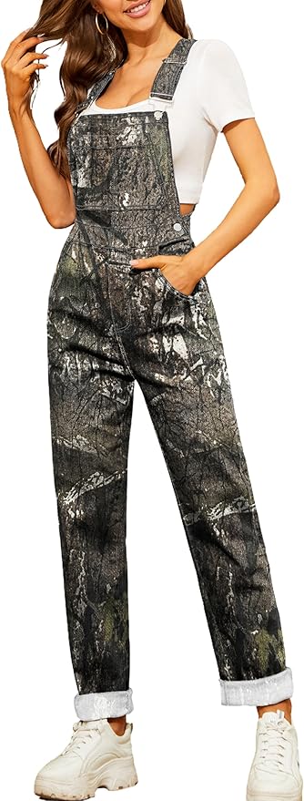 Camo Jumpsuit for Women Camouflage Bibs Overalls Work Utility Coveralls with Pockets