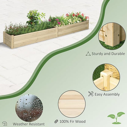 Outsunny 8x2ft Wooden Raised Garden Bed Kit, Outdoor Elevated Planter Box, Self Draining Bottom and Liner, Patio to Grow Vegetables, Herbs, and Flowers, Natural