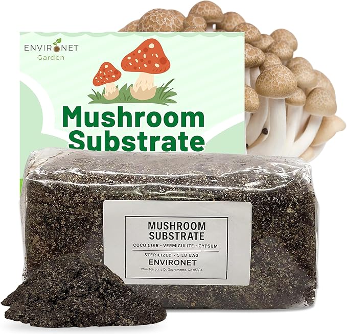 Premium Ready-to-Use Mushroom Substrate - 5 LB Mix with Coco Coir, Vermiculite, Gypsum, Sterilized Substrate Ideal for Mushroom Growing