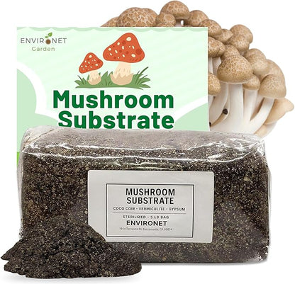 Premium Ready-to-Use Mushroom Substrate - 5 LB Mix with Coco Coir, Vermiculite, Gypsum, Sterilized Substrate Ideal for Mushroom Growing