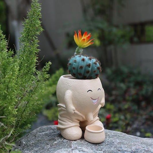 Cute Head Planter, Face Flower Pot Fun Head Vase for Plants for Indoor Outdoor Décor, Unique Cactus Office Plant Pots