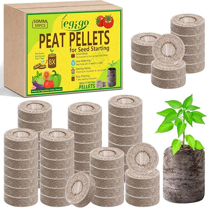 Legigo 50 Pcs 50mm Seed Starter Peat Pellets Pods for Seedlings- Compressed Seed Starting Pellets Seed Starter Pods Plugs Soil Peat Pods for Starting Seeds, Garden Planting Herb Flower Vegetables