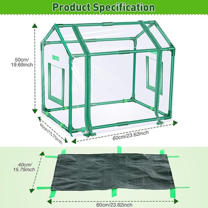 Mini Greenhouse with Potting Mat for Indoor Plant, Heavy Duty Portable Green House with Waterproof Pot Pad for Small Plants, Clear Small Plant Tent for Seed Humidity (Green)