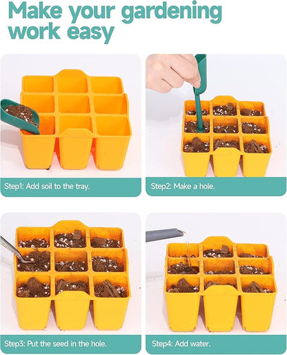 16 Packs Silicone Seed Starter Trays, Colorful Seedling Starter Trays Fit Up to 10''20" Planting Tray, 4 XL Cell Indoor Reusable Seedling Grow Trays for Vegetable, Flowers, Herb