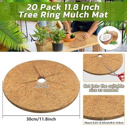Legigo 20pcs Coconut Fiber Mulch Ring Tree Plant Protector Mat, 11.8 Inch Natural Coco Coir Tree Protection Ring Plant Pot Soil Cover, Tree Rings Disc Plant Cover for Indoor Outdoor Plants,Landscaping
