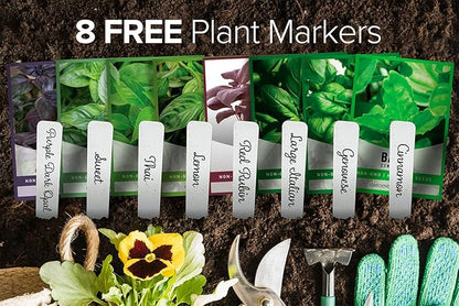 Gardeners Basics, Basil Seeds for Planting Home Garden - 8 Variety Herb Pack Genovese, Large Leaf, Lemon, Thai, Red Rubin, Cinnamon, Sweet and Purple Opal Basil Herb Seeds for Indoors & Outdoors