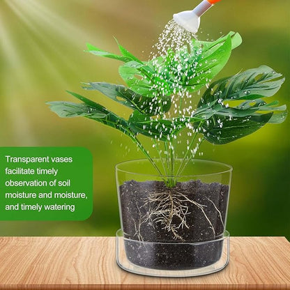 2 Sets 6 Inch Glass Planter with Drainage Hole and Tray Indoor Clear Plant Pots with Saucer Modern Decorative Orchid Glass Pot for Outdoor Flower Plants
