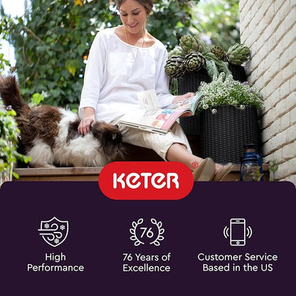 Keter Cylinder Set of 3 Rattan Resin Planter for Indoor and Outdoor Plants Ideal Decorative Planter for Porches and Patio Decor, Black