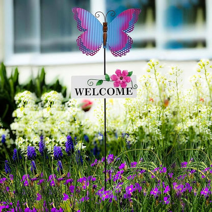 Morning View Butterfly Garden Stakes Decorative Metal Insect Yard Stake Outdoor Spring Lawn Ornaments Yard Art Patio Pathway Flower Pot Outside 30 Inch Tall