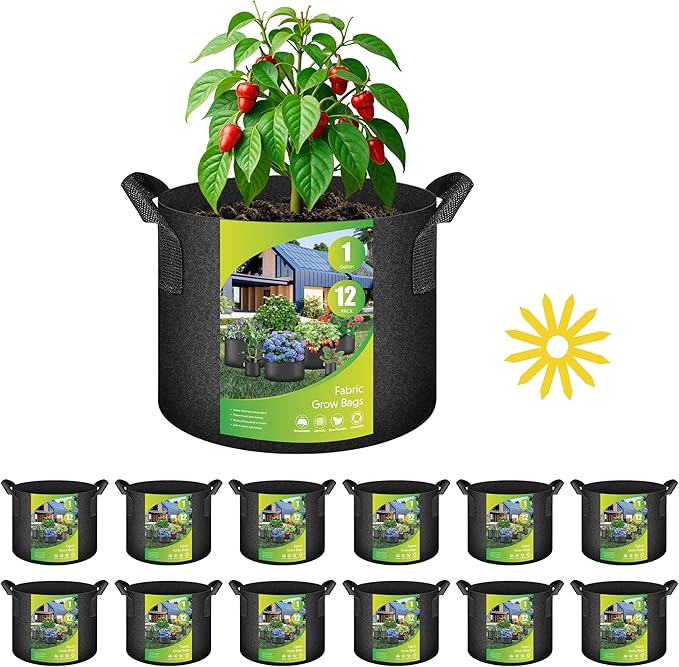YSSOA Grow Bags 12 Pack 1 Gallon 300G Reusable Breathable Gardening Pots with Handles Non-Woven Fabric Plant Bags, Heavy Duty Planting Bags for Grow Tent Hydroponic & Outdoor Vegetables Tomatoes
