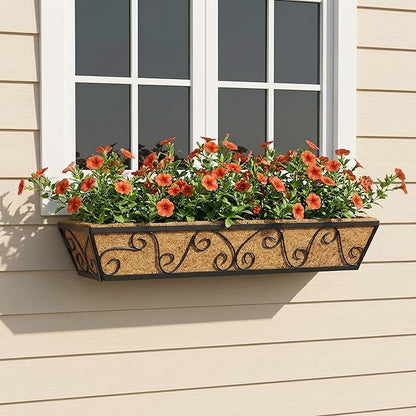 Y&M 30 Inch Window Deck with Coco Liner, Fence Metal Hanging Flower Planter Window Basket Deck Railing Planter Boxes for Outdoor Garden Lawn-Butterfly, 4pcs