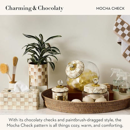MACKENZIE-CHILDS Tabletop Planter, Ceramic Decorative Pot for Plants, Brown-and-White Mocha Check