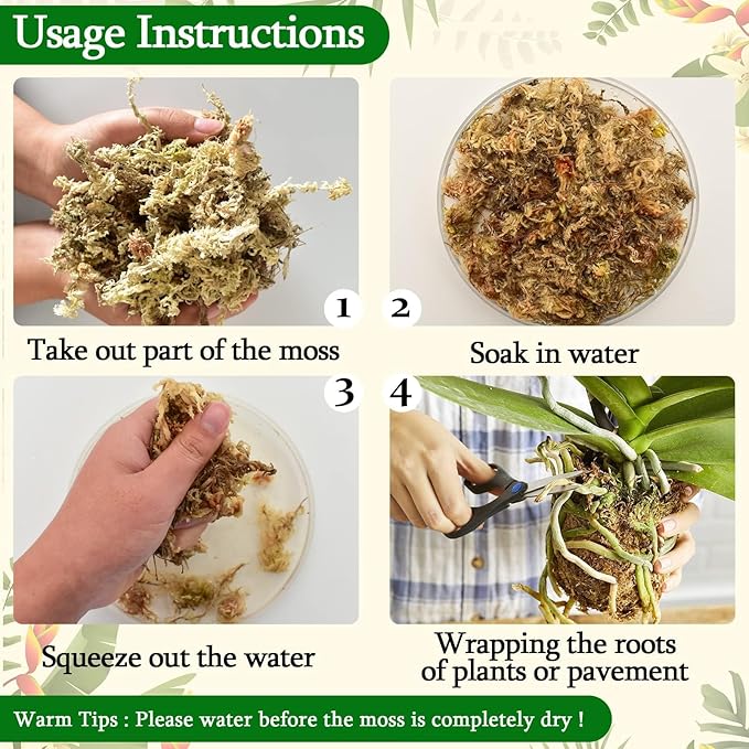 Legigo 3.5oz Natural Sphagnum Moss for Plants, 4QT Long Fiber Orchid Moss Potting Mix, Dried Sphagnum Moss for Plants Indoor, Orchid Repotting, Succulent, Carnivorous Plants, Terrarium and Reptiles