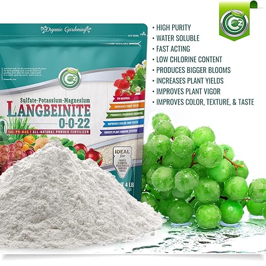 Organic Langbeinite 0-0-22 Sul-Po-Mag 3LB - Made in USA Soil Amendment for Indoor/Outdoor Plants & Flower Gardens. Water Soluble Potassium/Magnesium/Sulfur. Low Chlorine Fertilizer. OMRI Listed