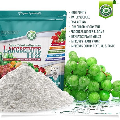 Organic Langbeinite 0-0-22 Sul-Po-Mag 3LB - Made in USA Soil Amendment for Indoor/Outdoor Plants & Flower Gardens. Water Soluble Potassium/Magnesium/Sulfur. Low Chlorine Fertilizer. OMRI Listed