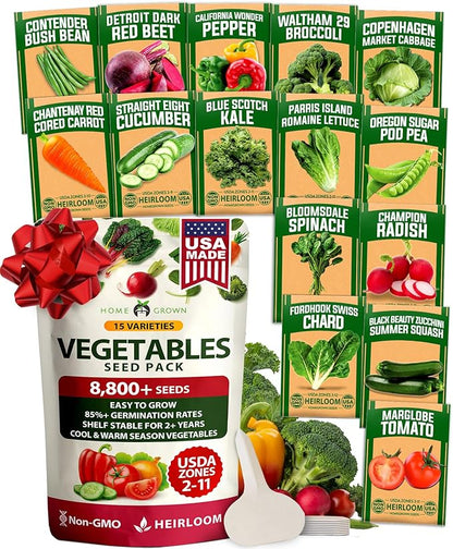 HOME GROWN Heirloom Vegetable Seeds - 15 Varieties, 7,000+ Non GMO Seeds for Planting, Complete Vegetable Garden Kit for Indoor & Outdoor Growing, Survival Seed Vault for Preppers