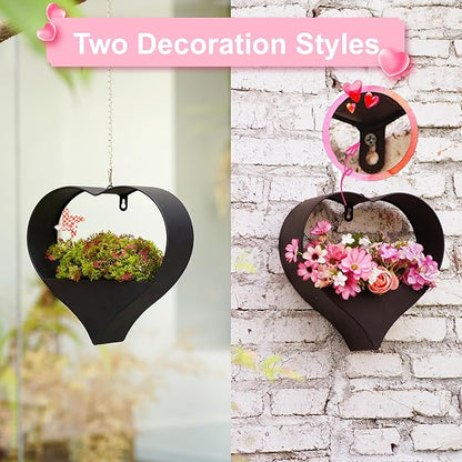 Metal Plant Hangers Indoor and Outdoor for Mom Women Her Wife Garden Lovers Birthday - Heart Shape Hanging Planters for Window Wall Living Room Office Decor(Black)