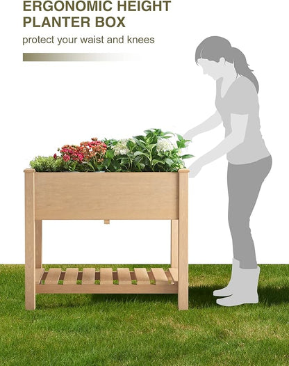 Psilvam Raised Garden Bed (4'x2') - 34 Inch Tall Poly Lumber Planter Box with Storage Shelf & Waterproof Tarp, No Assembly Required, Rot Resistant & Zero Maintenance for Vegetables, Flowers
