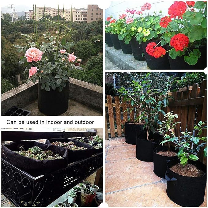 Black Felt Plants Growing Bag, Plant Grow Bags Garden Bag to Grow Vegetables, Vegetable Potato Planter Containers Flower Aeration Planting Pot Container for Planting Potatoes (10 Gallon (28 x 40cm))