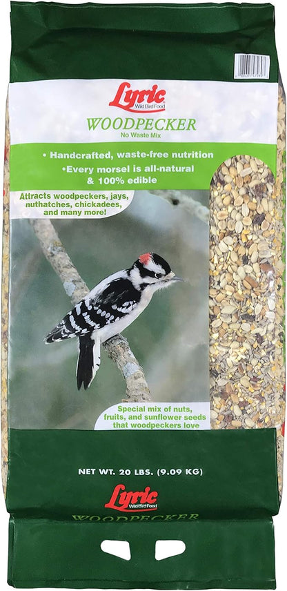 Lyric Woodpecker Wild Bird Seed for Outside Feeders, Shelled, No Waste Bird Seed with Nuts & Dried Fruit, 20 lb Bag