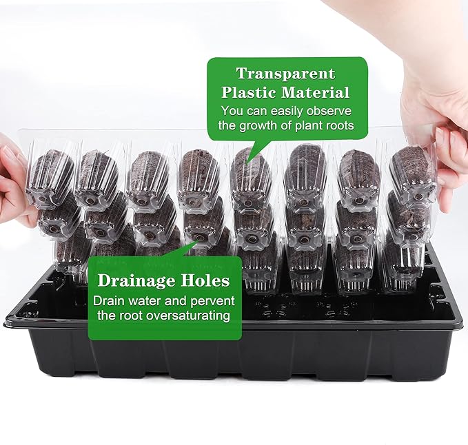3 Pack Seed Starter Tray Kit 120-Cells Germination Starter Tray with Humidity Dome and Base Including 120 Peat Pellets, Plant Labels, Tool, Plastic Plant Growing Tray for Garden Planting, Black