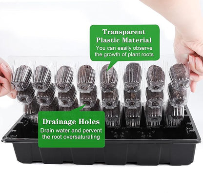 3 Pack Seed Starter Tray Kit 120-Cells Germination Starter Tray with Humidity Dome and Base Including 120 Peat Pellets, Plant Labels, Tool, Plastic Plant Growing Tray for Garden Planting, Black