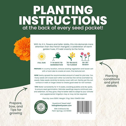 African Marigold Crackerjack - Large 2,500mg Envelope - 500 Flower Seeds for Planting - Tagetes erecta