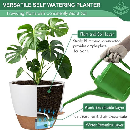 montresor 5-Pack Self-Watering Planters with Wick & Reservoir (5/5.5/6/6.5/7 Inch) – Plastic Indoor Pots with Drainage, White Flower Pot for Violet, Herb
