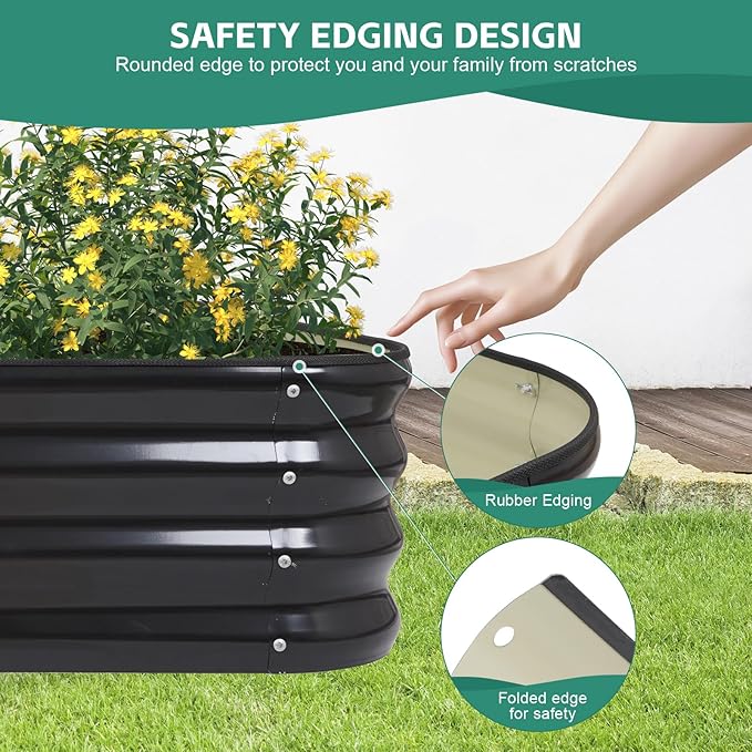 4 in 1Galvanized Raised Garden Bed - 5x3x1ft Modular Garden Planter Bed Outdoor | Steel Raised Bed Kit with Bracing Rods, Gloves for Gardening Vegetables Fruits and Flowers - Gray
